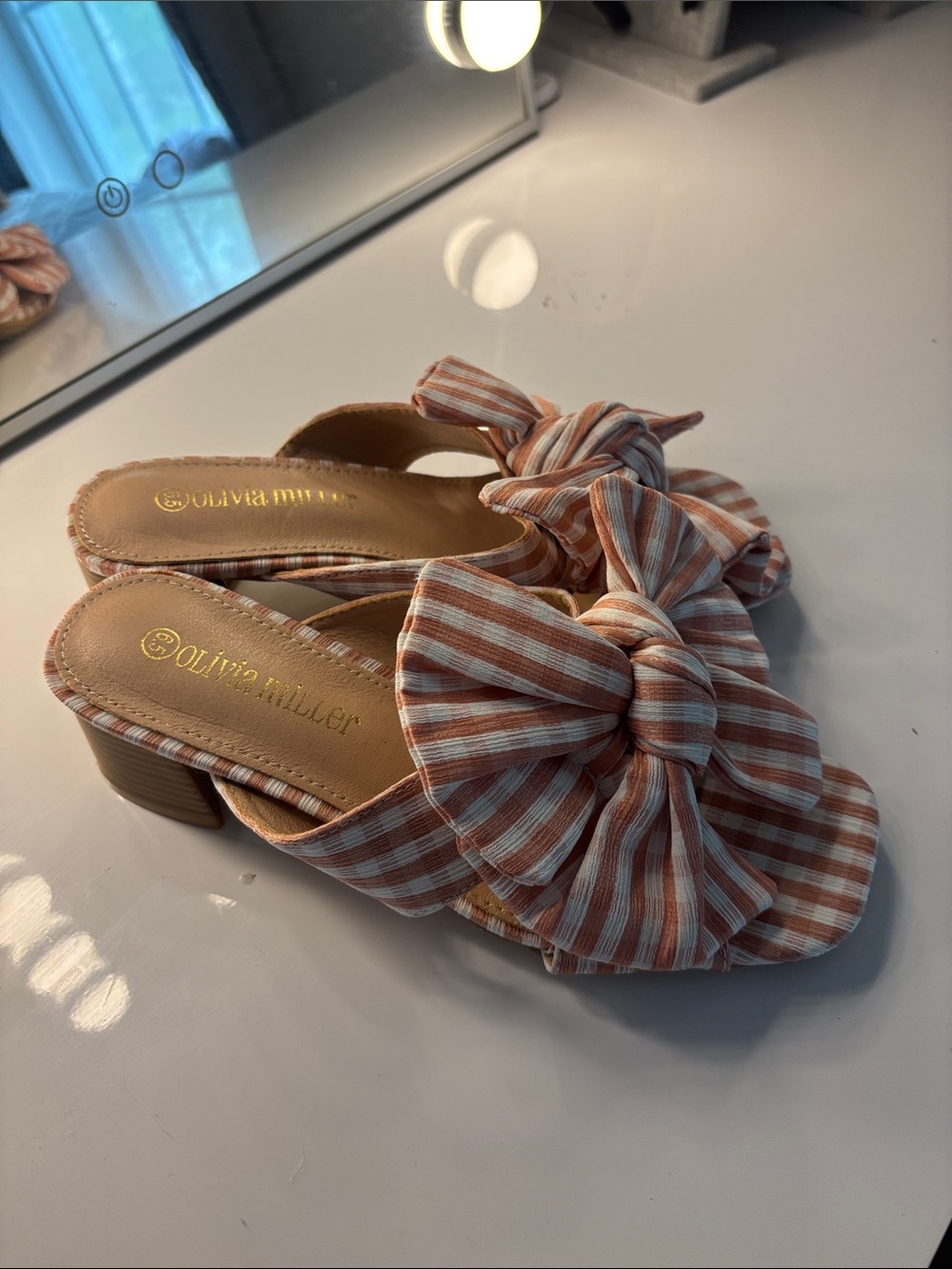Olivia Miller Striped Knot Slide Sandals in Rust and Cream